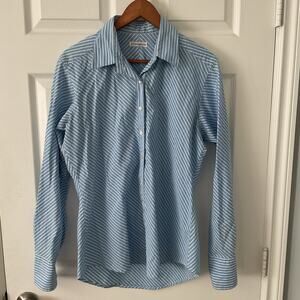 Jill McGowan Striped Button-Up Long Sleeve Shirt Blue Size M Coastal